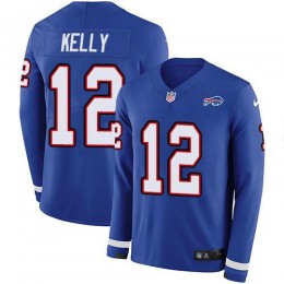 Bills #12 Jim Kelly Royal Blue Team Color Men's Stitched NFL Limited Therma Long Sleeve Jersey