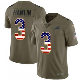 Bills #3 Damar Hamlin Olive/USA Flag Men's Stitched NFL Limited 2017 Salute To Service Jersey