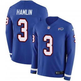 Bills #3 Damar Hamlin Royal Blue Team Color Men's Stitched NFL Limited Therma Long Sleeve Jersey