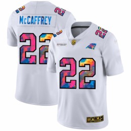 Carolina Carolina Panthers #22 Christian McCaffrey Men's White Multi-Color 2020 NFL Crucial Catch Limited NFL Jersey