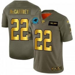 Carolina Carolina Panthers #22 Christian McCaffrey NFL Men's Olive Gold 2019 Salute to Service Limited Jersey