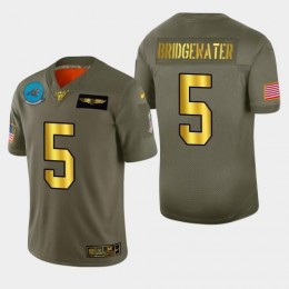 Carolina Carolina Panthers #5 Teddy Bridgewater Men's Olive Gold 2019 Salute to Service Limited NFL 100 Jersey