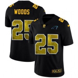 Carolina Panthers #25 Xavier Woods Men's Black Golden Sequin Vapor Limited NFL Jersey