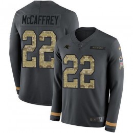 Carolina Panthers #22 Christian McCaffrey Anthracite Salute to Service Men's Stitched NFL Limited Therma Long Sleeve Jersey