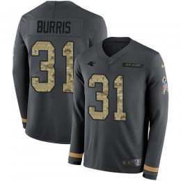 Carolina Panthers #31 Juston Burris Anthracite Salute to Service Men's Stitched NFL Limited Therma Long Sleeve Jersey