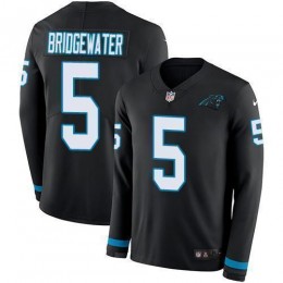 Carolina Panthers #5 Teddy Bridgewater Black Team Color Men's Stitched NFL Limited Therma Long Sleeve Jersey