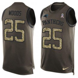 Panthers #25 Xavier Woods Green Men's Stitched NFL Limited Salute To Service Tank Top Jersey