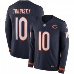 Men's Chicago Bears #10 Mitchell Trubisky Navy Blue Team Color Men's Stitched NFL Limited Therma Long Sleeve Jersey