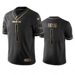 Chicago Bears #1 Justin Fields Men's Black Golden Limited NFL 100 Jersey