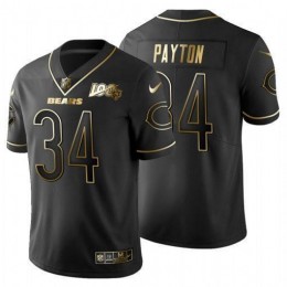 Chicago Bears #34 Walter Payton Men's Black Golden Limited NFL 100 Jersey