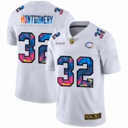 Chicago Chicago Bears #32 David Montgomery Men's White Multi-Color 2020 NFL Crucial Catch Limited NFL Jersey