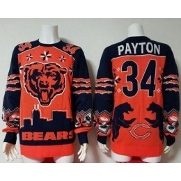 Bears #34 Walter Payton Orange/Navy Blue Men's Ugly Sweater