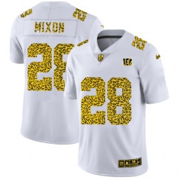 Cincinnati Bengals #28 Joe Mixon Men's Flocked Leopard Print Vapor Limited NFL Jersey White