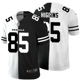Cincinnati Bengals #85 Tee Higgins Men's Black V White Peace Split Vapor Untouchable Limited NFL Jersey