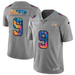 Cincinnati Bengals #9 Joe Burrow Men's Multi-Color 2020 NFL Crucial Catch NFL Jersey Greyheather