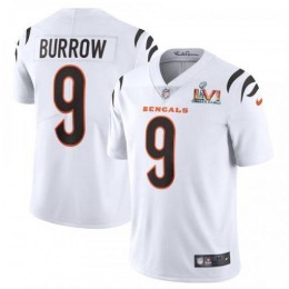 Cincinnati Bengals #9 Joe Burrow White Super Bowl LVI Patch Men's Vapor Limited Jersey