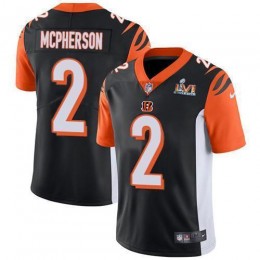 Bengals #2 Evan McPherson Black Team Color Super Bowl LVI Patch Men's Stitched NFL Vapor Untouchable Limited Jersey