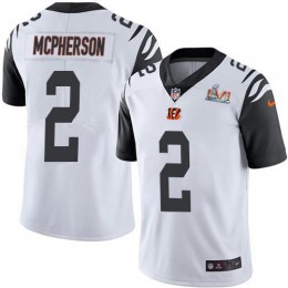 Bengals #2 Evan McPherson White Super Bowl LVI Patch Men's Stitched NFL Limited Rush Jersey