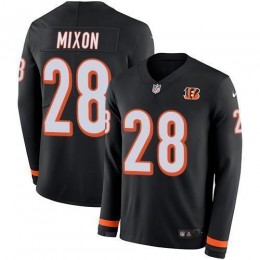Bengals #28 Joe Mixon Black Team Color Men's Stitched NFL Limited Therma Long Sleeve Jersey