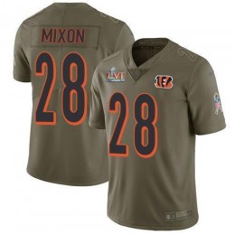Bengals #28 Joe Mixon Olive Super Bowl LVI Patch Men's Stitched NFL Limited 2017 Salute To Service Jersey