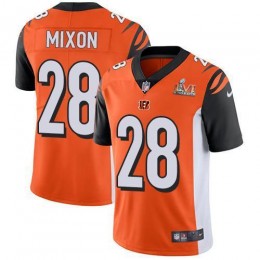 Bengals #28 Joe Mixon Orange Alternate Super Bowl LVI Patch Men's Stitched NFL Vapor Untouchable Limited Jersey