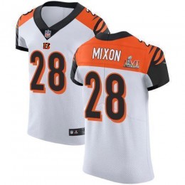 Bengals #28 Joe Mixon White Super Bowl LVI Patch Men's Stitched NFL Vapor Untouchable Elite Jersey