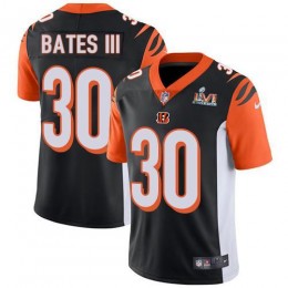 Bengals #30 Jessie Bates Black Team Color Super Bowl LVI Patch Men's Stitched NFL Vapor Untouchable Limited Jersey