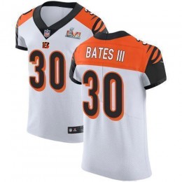 Bengals #30 Jessie Bates White Super Bowl LVI Patch Men's Stitched NFL Vapor Untouchable Elite Jersey