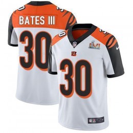 Bengals #30 Jessie Bates White Super Bowl LVI Patch Men's Stitched NFL Vapor Untouchable Limited Jersey