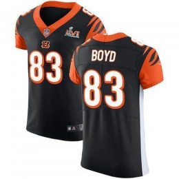 Bengals #83 Tyler Boyd Black Team Color Super Bowl LVI Patch Men's Stitched NFL Vapor Untouchable Elite Jersey