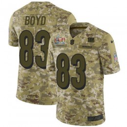 Bengals #83 Tyler Boyd Camo Super Bowl LVI Patch Men's Stitched NFL Limited 2018 Salute To Service Jersey