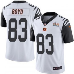 Bengals #83 Tyler Boyd White Super Bowl LVI Patch Men's Stitched NFL Limited Rush Jersey