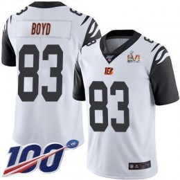Bengals #83 Tyler Boyd White Super Bowl LVI Patch Men's Stitched NFL Limited Rush 100th Season Jersey
