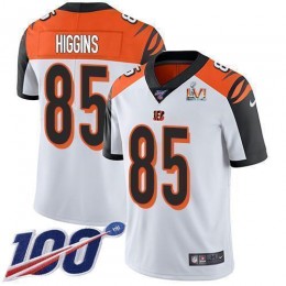 Bengals #85 Tee Higgins White Super Bowl LVI Patch Men's Stitched NFL 100th Season Vapor Limited Jersey
