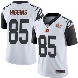 Bengals #85 Tee Higgins White Super Bowl LVI Patch Men's Stitched NFL Limited Rush Jersey