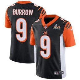 Bengals #9 Joe Burrow Black Team Color Super Bowl LVI Patch Men's Stitched NFL Vapor Untouchable Limited Jersey