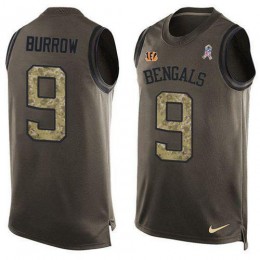 Bengals #9 Joe Burrow Green Men's Stitched NFL Limited Salute To Service Tank Top Jersey
