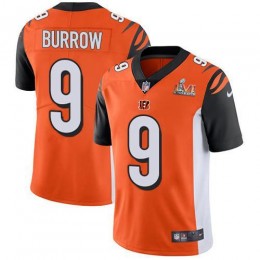 Bengals #9 Joe Burrow Orange Alternate Super Bowl LVI Patch Men's Stitched NFL Vapor Untouchable Limited Jersey