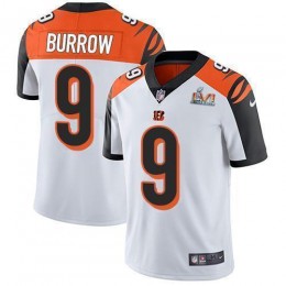 Bengals #9 Joe Burrow White Super Bowl LVI Patch Men's Stitched NFL Vapor Untouchable Limited Jersey