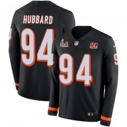 Bengals #94 Sam Hubbard Black Team Color Super Bowl LVI Patch Men's Stitched NFL Limited Therma Long Sleeve Jersey