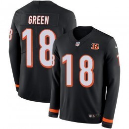 Cincinnati Bengals #18 A.J. Green Black Team Color Men's Stitched NFL Limited Therma Long Sleeve Jersey