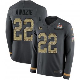 Cincinnati Bengals #22 Chidobe Awuzie Anthracite Super Bowl LVI Patch Salute to Service Men's Stitched NFL Limited Therma Long Sleeve Jersey Men