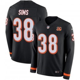 Cincinnati Bengals #38 LeShaun Sims Black Team Color Men's Stitched NFL Limited Therma Long Sleeve Jersey