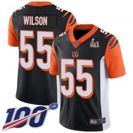 Cincinnati Bengals #55 Logan Wilson Black Team Color Super Bowl LVI Patch Men's Stitched NFL 100th Season Vapor Limited Jersey