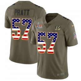 Cincinnati Bengals #57 Germaine Pratt Olive/USA Super Bowl LVI Patch Flag Men's Stitched NFL Limited 2017 Salute To Service Jersey