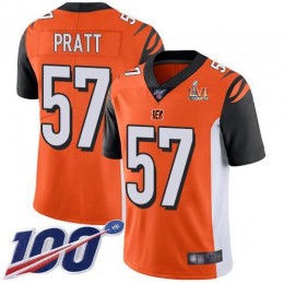 Cincinnati Bengals #57 Germaine Pratt Orange Super Bowl LVI Patch Alternate Men's Stitched NFL 100th Season Vapor Limited Jersey