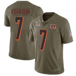 Cincinnati Bengals #7 Boomer Esiason Olive Super Bowl LVI Patch Men's Stitched NFL Limited 2017 Salute To Service Jersey
