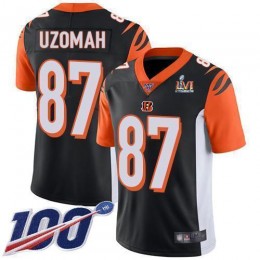 Cincinnati Bengals #87 C.J. Uzomah Black Team Color Super Bowl LVI Patch Men's Stitched NFL 100th Season Vapor Limited Jersey