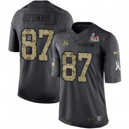 Cincinnati Bengals #87 C.J. Uzomah Black Team Color Super Bowl LVI Patch Men's Stitched NFL Limited Therma Long Sleeve Jersey