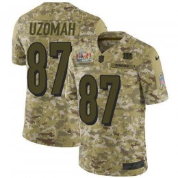 Cincinnati Bengals #87 C.J. Uzomah Camo Super Bowl LVI Patch Men's Stitched NFL Limited 2018 Salute To Service Jersey